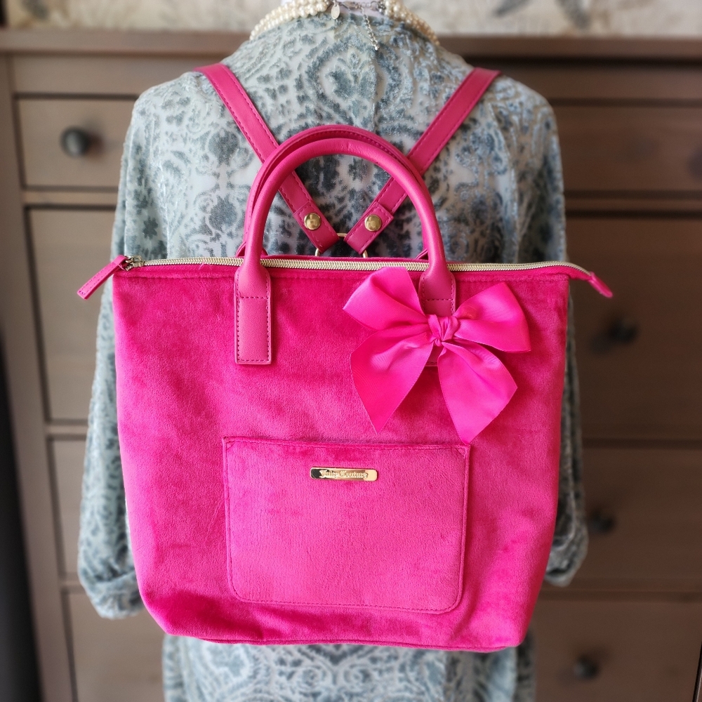 Juicy Couture Hot Pink Suede Tote Backpack with Bow